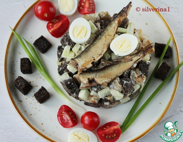 Салат из баклажанов и бородинского хлеба