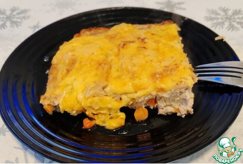 Мясная запеканка с овощами и сыром