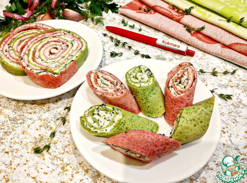 Блинный рулет с творожно-сырной начинкой