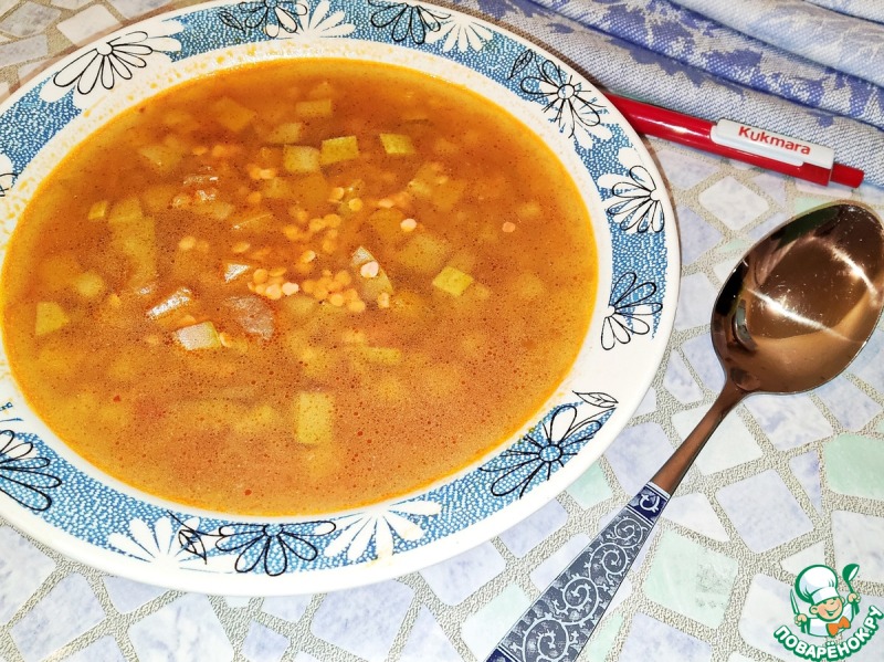 Суп из индейки с овощами и чечевицей