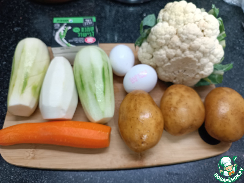 Запеканка с отварной курицей и овощами