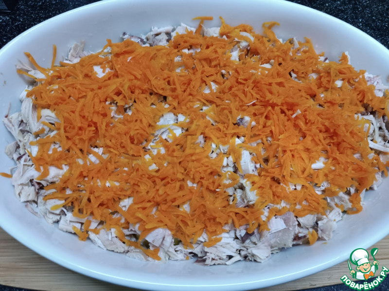 Запеканка с отварной курицей и овощами