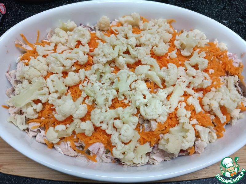 Запеканка с отварной курицей и овощами