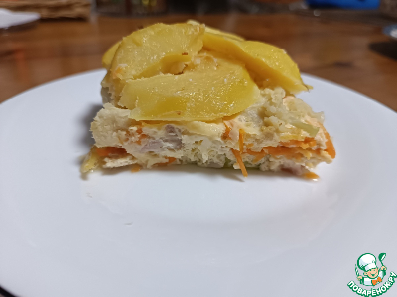 Запеканка с отварной курицей и овощами