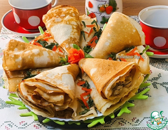 Блины на кипятке с грибной начинкой