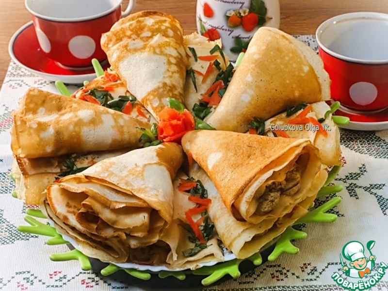Блины на кипятке с грибной начинкой