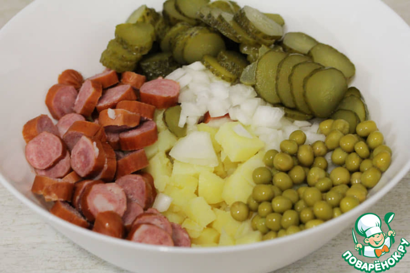 Картофельный салат с колбасками