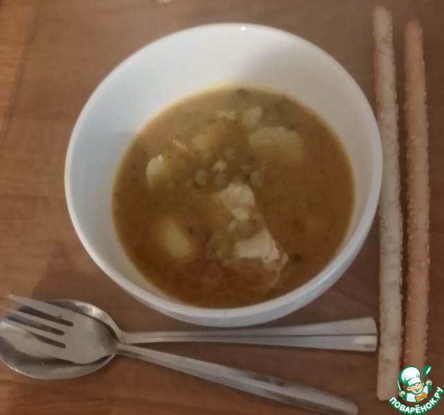 Кокосовое карри с зелёным горошком