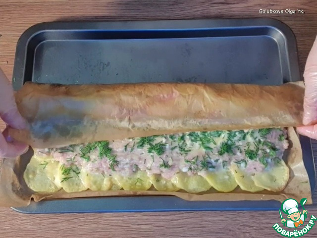 Котлетный фарш в картофельной чешуе