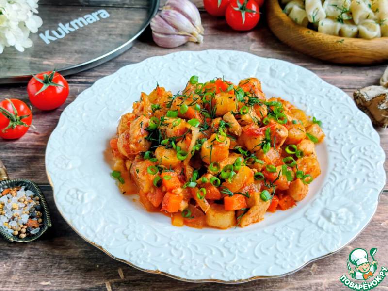 Куриное филе с пельменными рулетиками