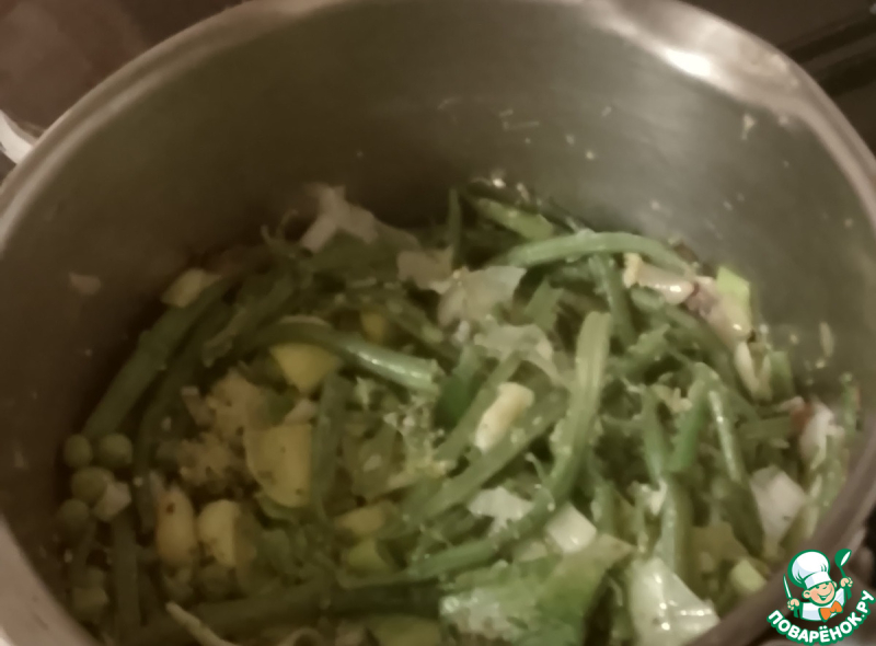 Маакуда из брокколи, бобов, лука-порея