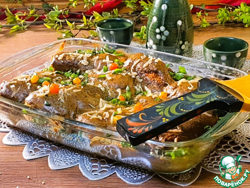 Минтай запечённый под грибным соусом