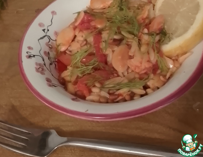 Орзо с харисой, бобами, кедровыми орешками