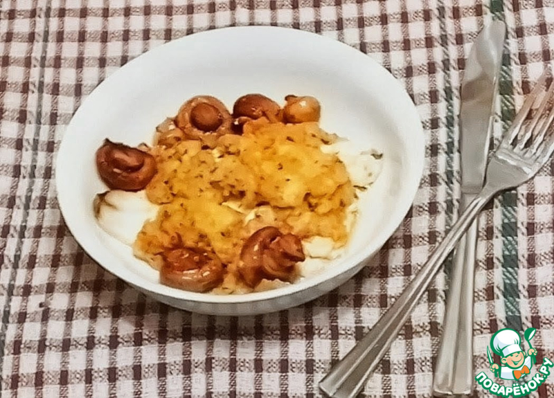 Paрэбит с морским окунем и грибами
