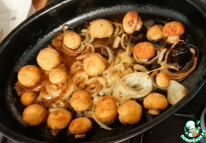 Paрэбит с морским окунем и грибами