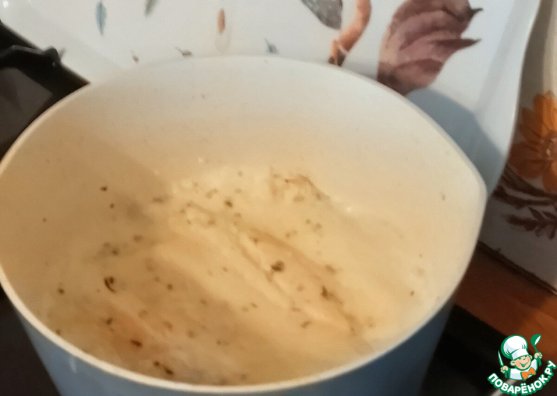 Paрэбит с морским окунем и грибами