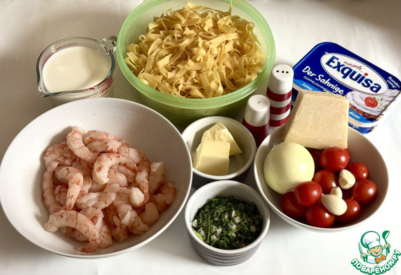 Паста с креветками в сырном соусе