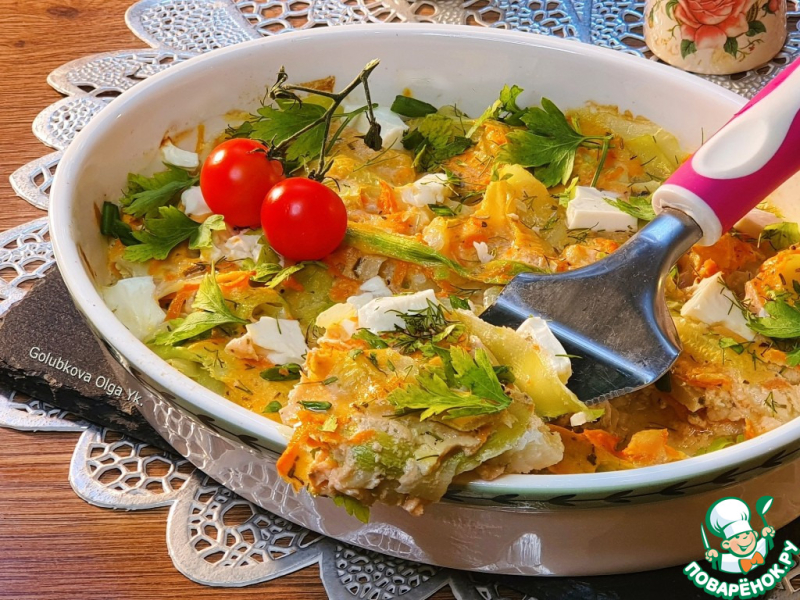 Рыбная запеканка с кабачком под соусом