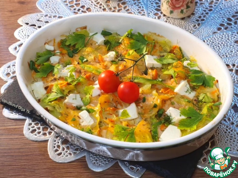 Рыбная запеканка с кабачком под соусом