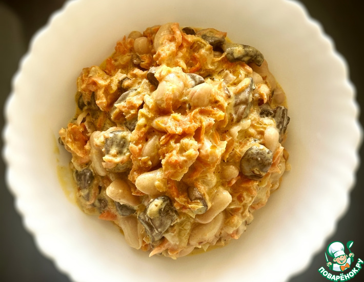 Салат. Грибы и фасоль с постным майонезом