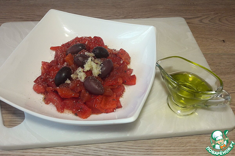 Салат с кальмаром, печенным перцем