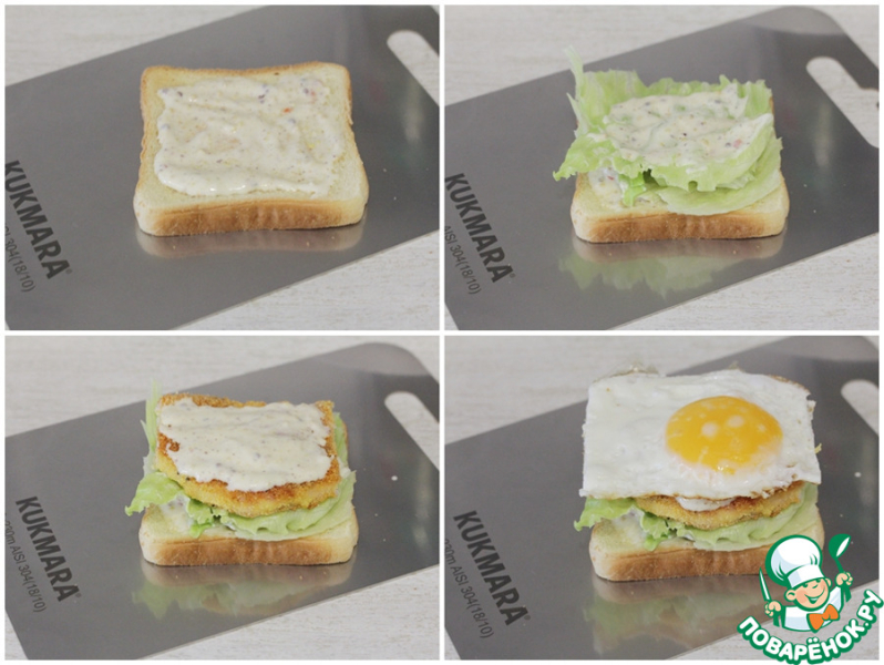Сэндвич с курицей и глазуньей