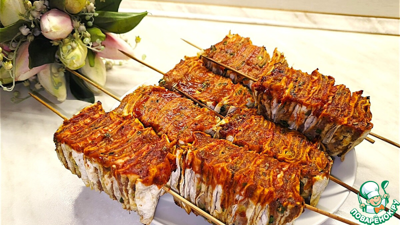Шашлык из лаваша и фарша
