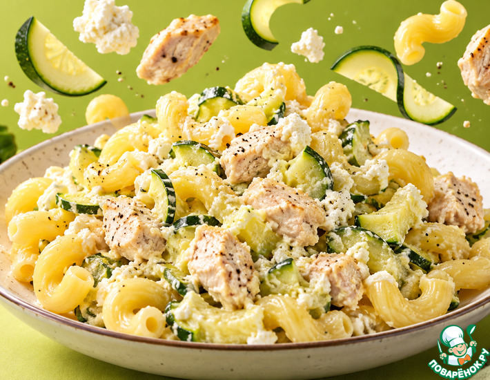 Сливочные спагетти с кабачками и курицей
