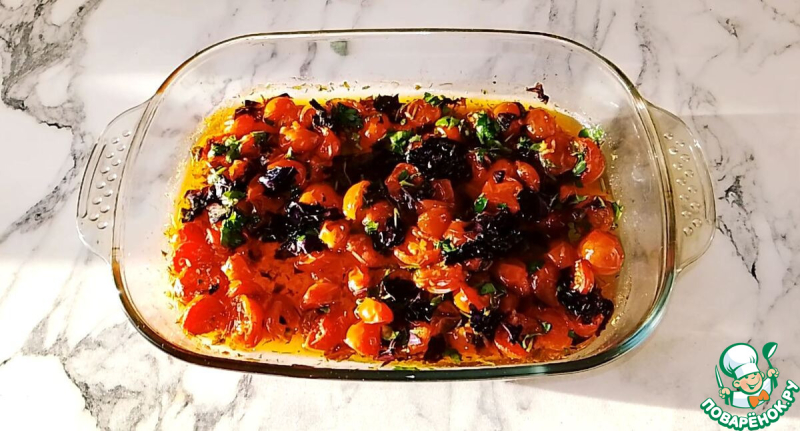 Спагетти с помидорами Черри по-средиземноморски