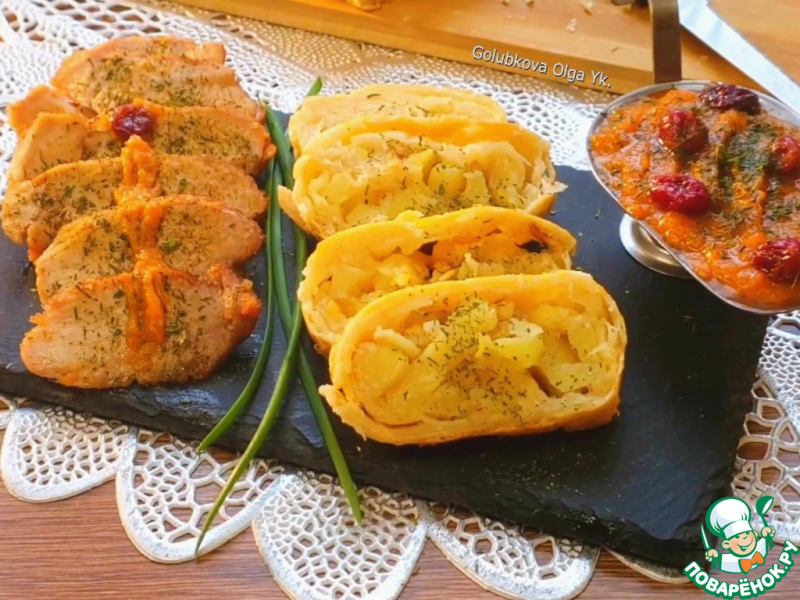 Свинина с брусничным соусом и пирог