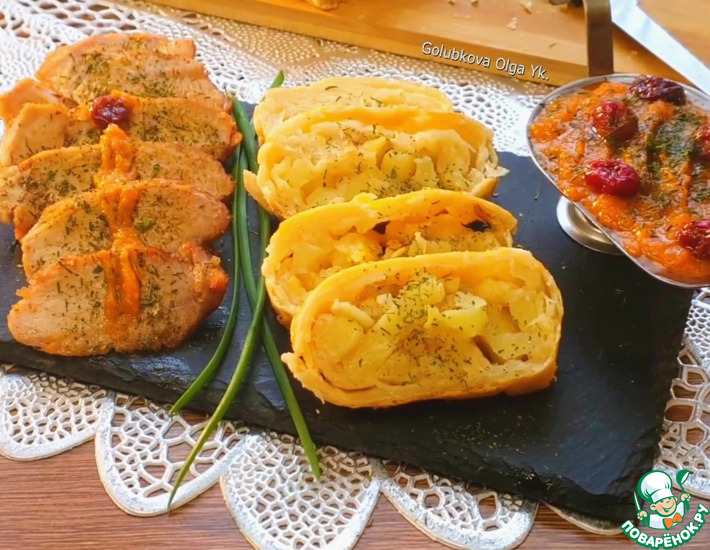 Свинина с брусничным соусом и пирог