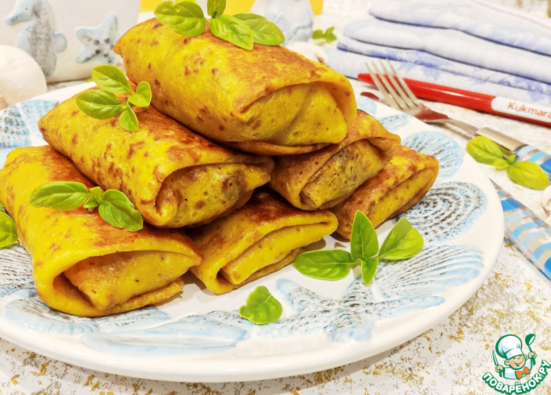 Тыквенные блинчики фаршированные капустой и грибами