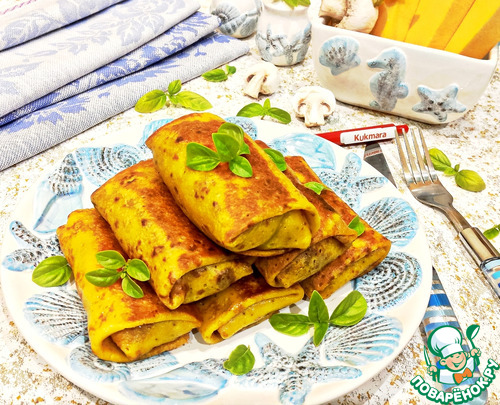 Тыквенные блинчики фаршированные капустой и грибами