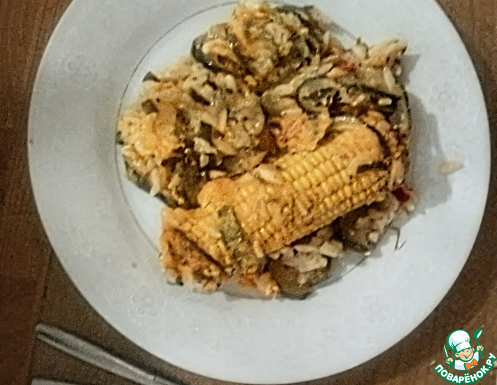 Запеканка с цуккини, кукурузой и орзо