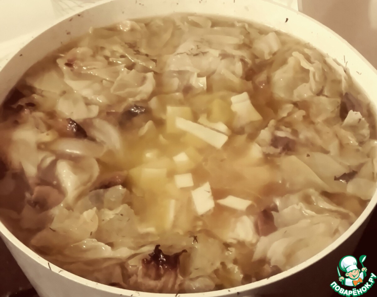 Зимний суп с грибами, картофелем, грюйером